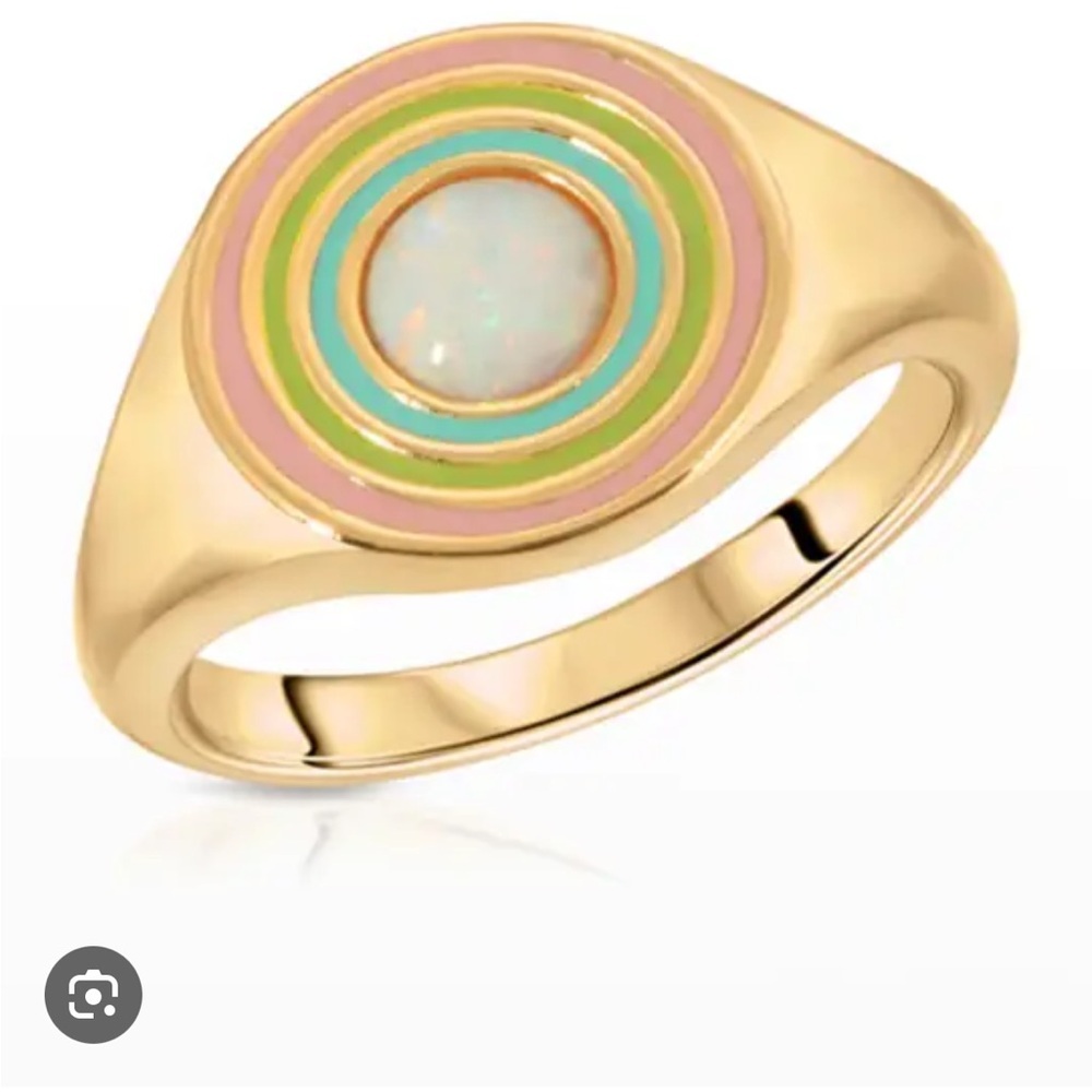 Elizabeth Stone Chroma Rainbow Signet Ring enamel and opal size 7 - Picture 6 of 6
